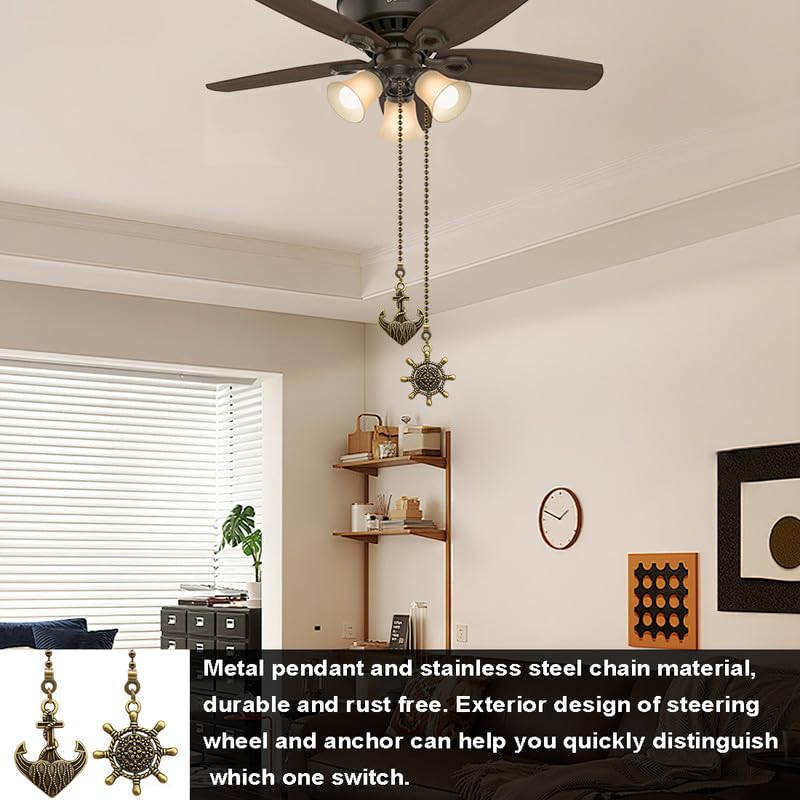 Image of 4pcs Anchor Ceiling Fan Pull Chain Extension for Ceiling Fans Lights, with Chain Connector (Bronze and Red Bronze)