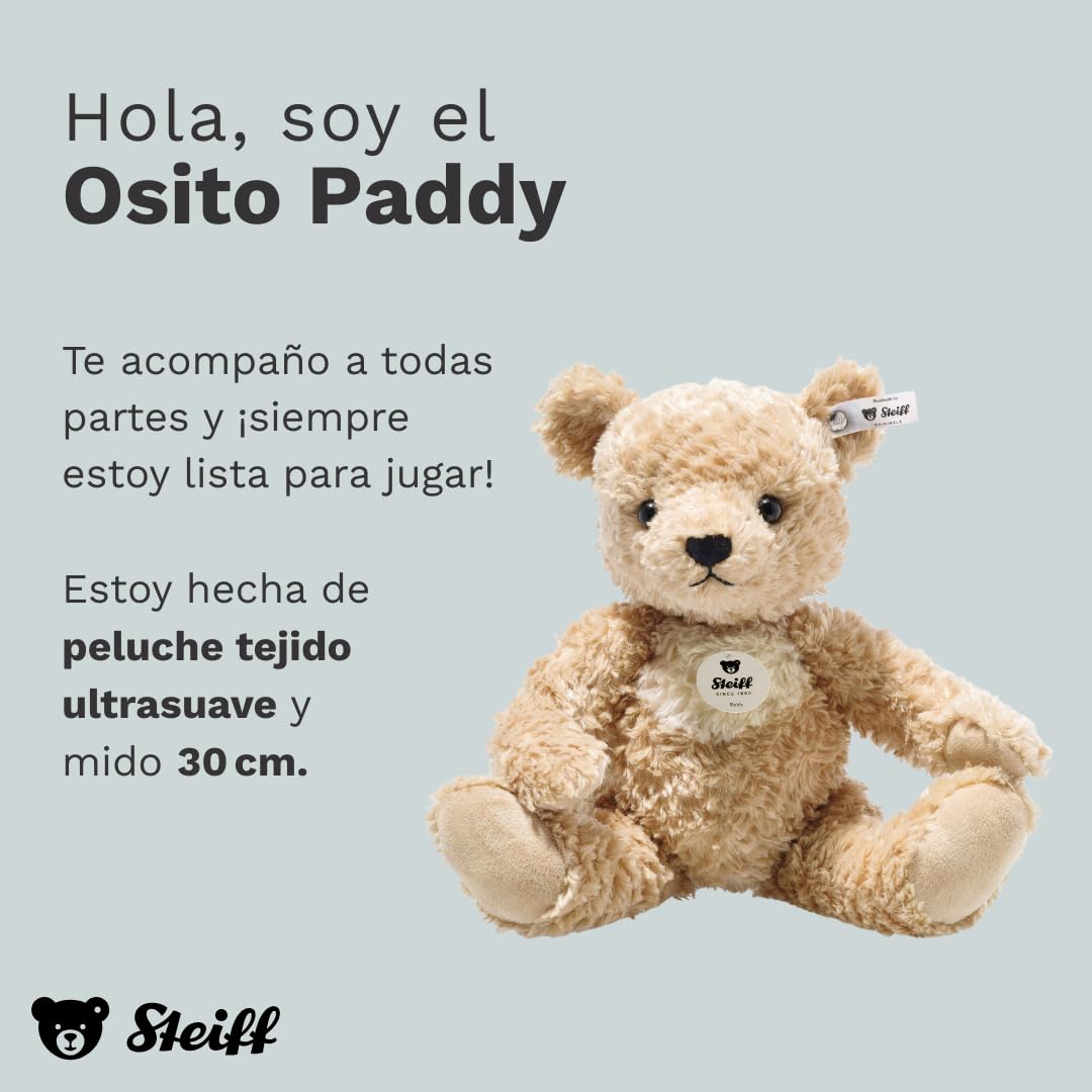 Steiff Peluche Osito Paddy, Peluche Encantador con Ojos de plástico, peques, niños y niñas, Peluche 30 cm, marrón Claro, 014253