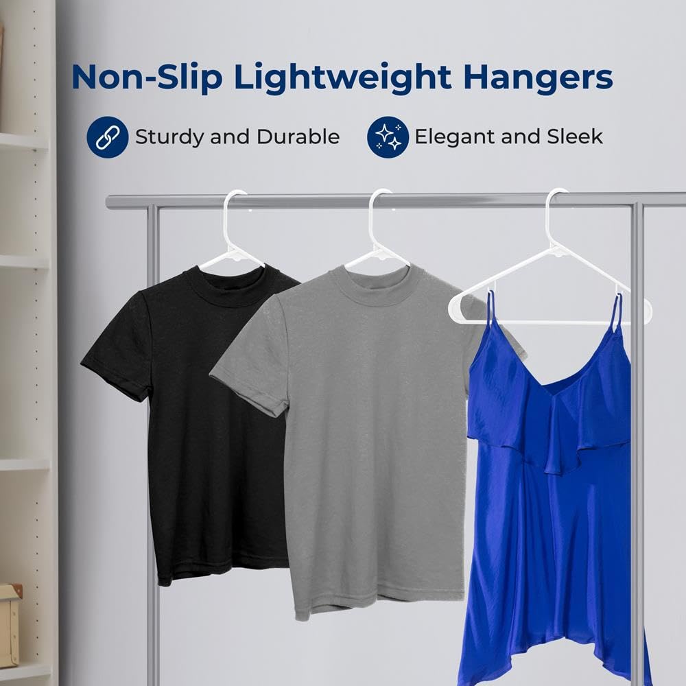 SereneLife Kleiderbügel Platzsparend Weiß, 150 Stück Kleiderbügel Kunststoff Rutschfest, Hangers Clothes Ultradünn & Robust für Röcke, Hosen, Mäntel für Ihre Garderobe, Einkerbungen im Schulterbereich