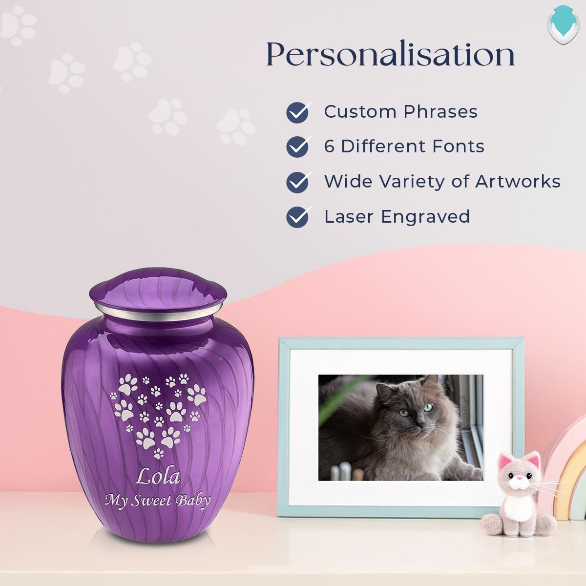 Geturns Embrace Personalized Heart Paws for Small Pets I Pearl Purple Cremation Urns for Dogs and Cats I 44 lbs