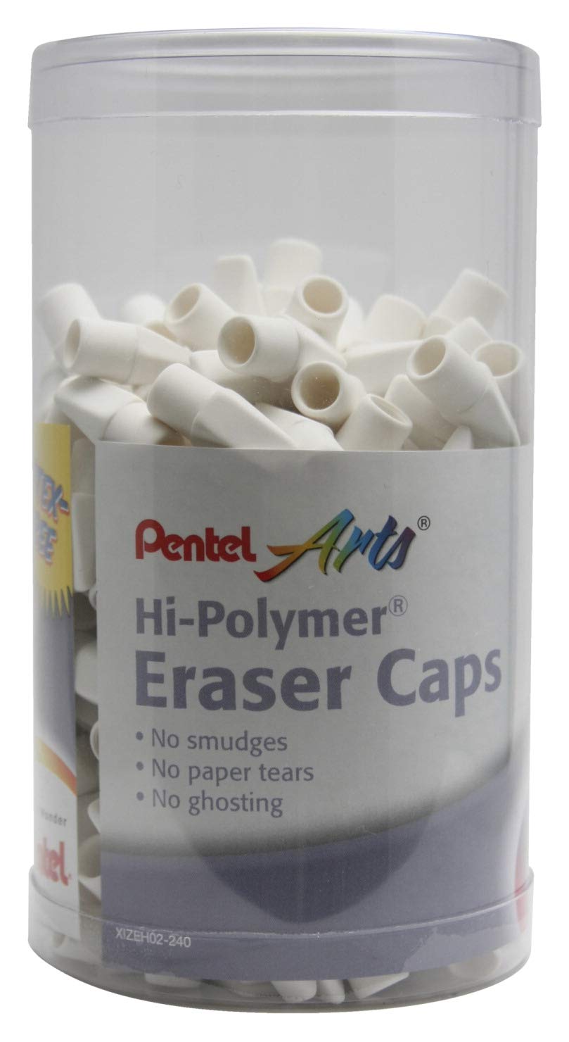 PentelArts Hi-Polymer White Cap Eraser, Canister Display - 240 Pieces (ZEH02-240)