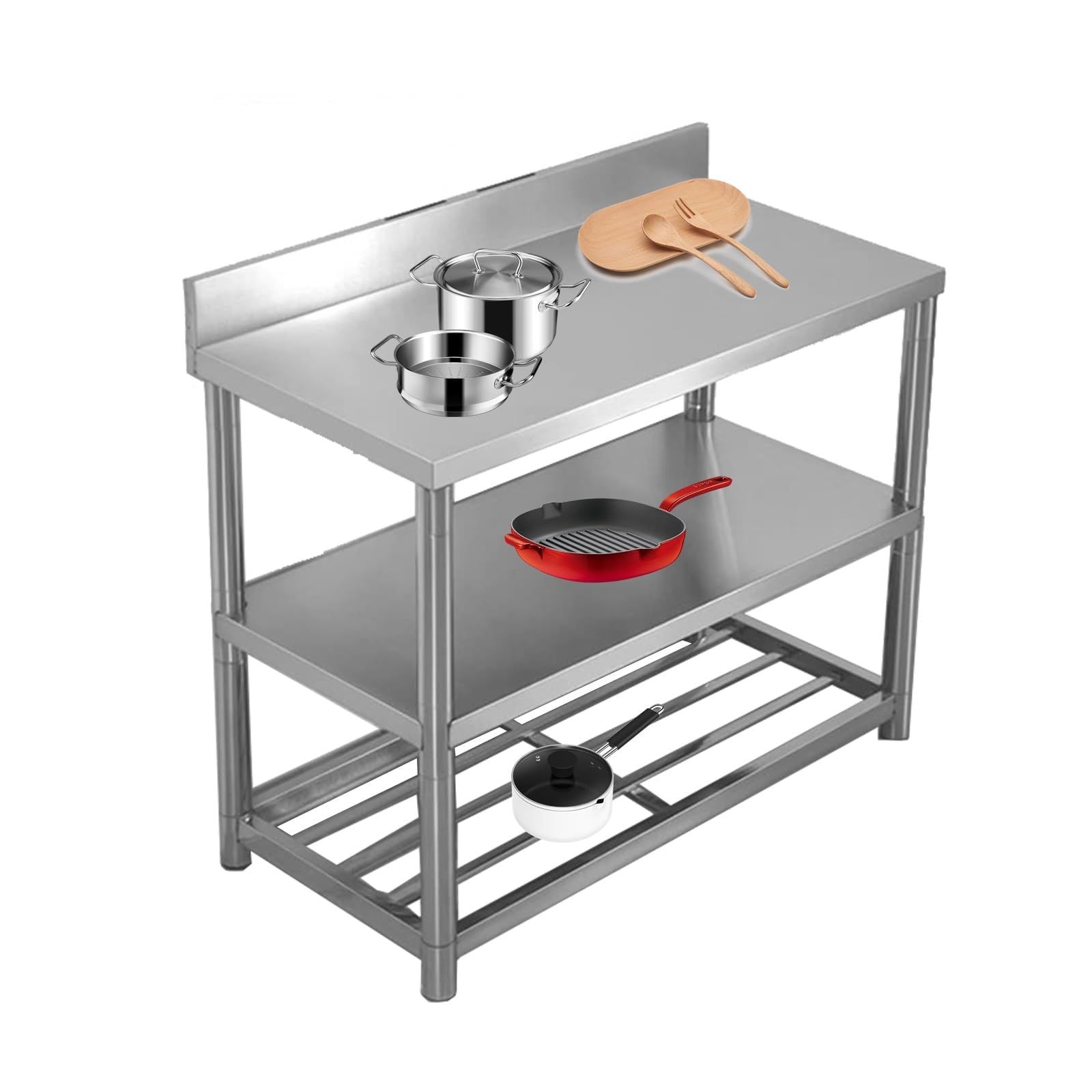 Tavolo da lavoro per la preparazione della cucina in acciaio inossidabile, piano di lavoro in acciaio inossidabile resistente, 120 cm, ideale per ristoranti e uso domestico