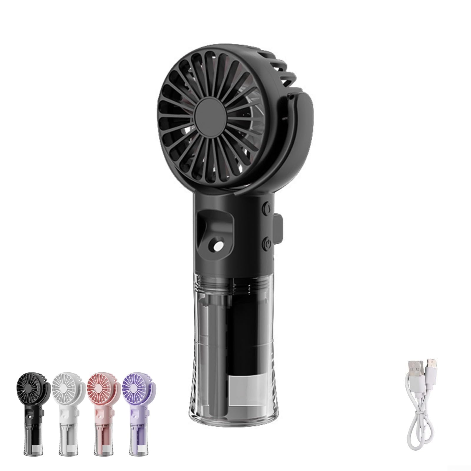 Handventilator Mit WasserküHlung, Usb Handventilator Akku Aufladbar, Mini Handventilator Tragbarer, Mit Wassernebel-Spray, 4 Geschwindigkeiten, Geeignet Für Sport, Reisen, BüRo Und Camping (Schwarz)