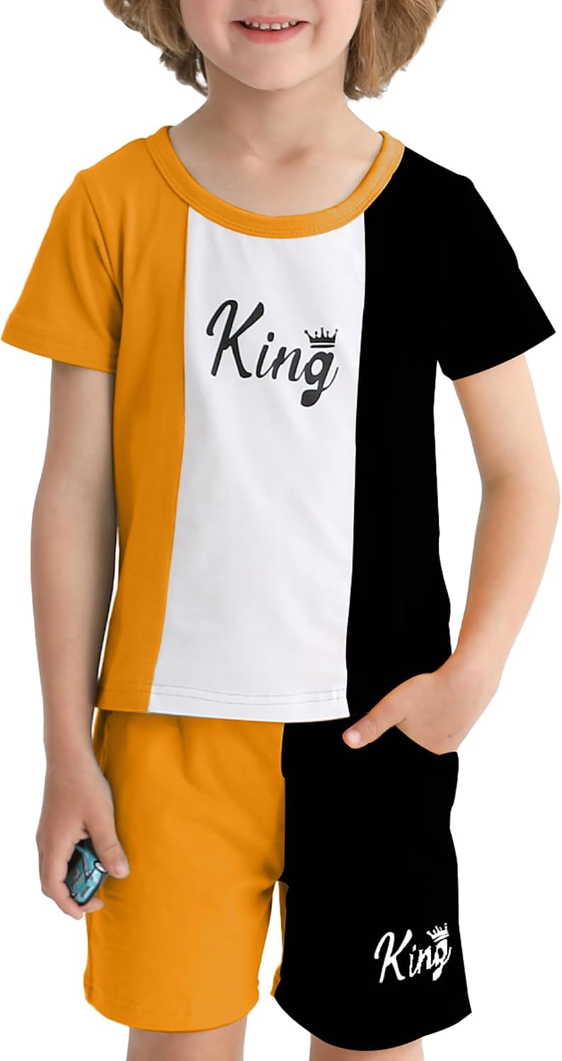 mksodopy Toddler Boy Clothes Color Block Patchwork Short-Sleeved T-Shirt Color Block Shorts Boys Summer Outifts
