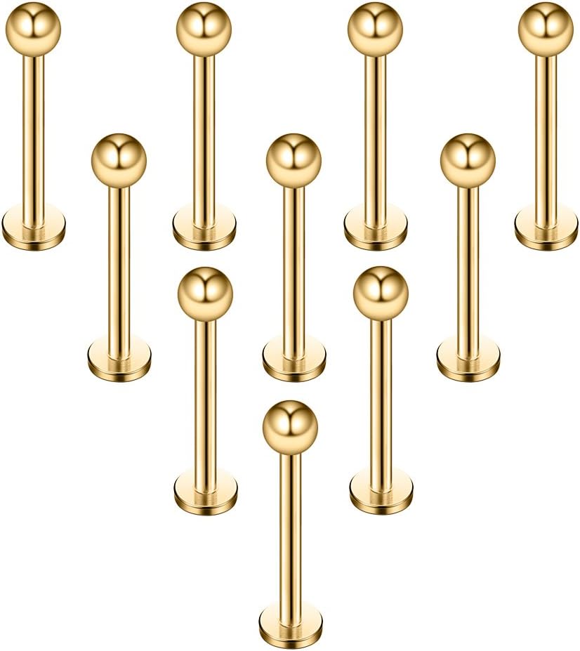 Ruifan 16G 316L Stainless Steel 3mm Ball Labret Monroe Lip Ring Tragus Helix Cartilage Earring Stud Barbell Bar Length 6mm 8mm 10mm 12mm Body Piercing Jewelry