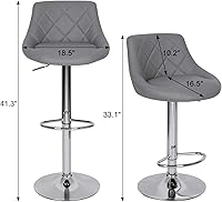 Vista 6 de ORISTUS Juego de 4 taburetes de bar grises 2022 taburetes de bar giratorios con respaldo piel sintética altura ajustable moderno taburete de bar