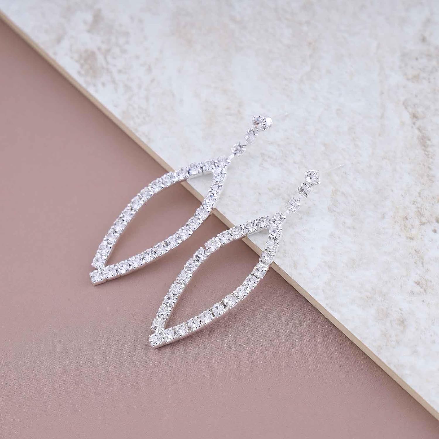 Andelaisi Boho Crystal Circle Earrings Silver Rhinestone Circle Hoop Earring Hollow Crystal Cz Circle Drop Earrings Vintage Cz Circle Oval Hoop Earrings Jewelry for Women - Image 6