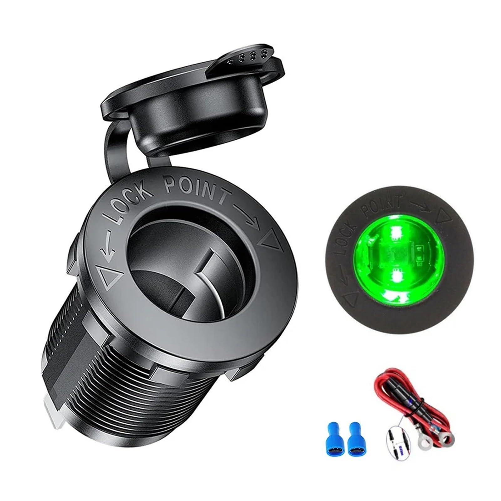 Chargeur de Voiture, Prise Allume-Cigare étanche 12 V for Voiture, Bateau, Moto(Green with Wire)