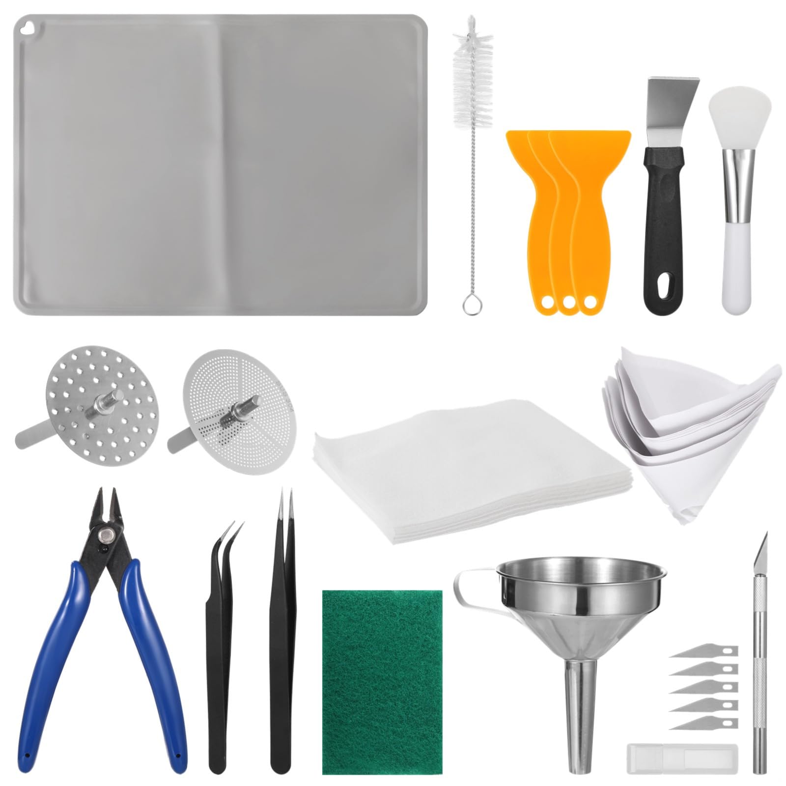 Kit de impresora 3D de resina de 40 piezas, incluye embudo de acero inoxidable, alfombrilla de silicona, tijeras de precisión y herramientas para impresión de alta precisión