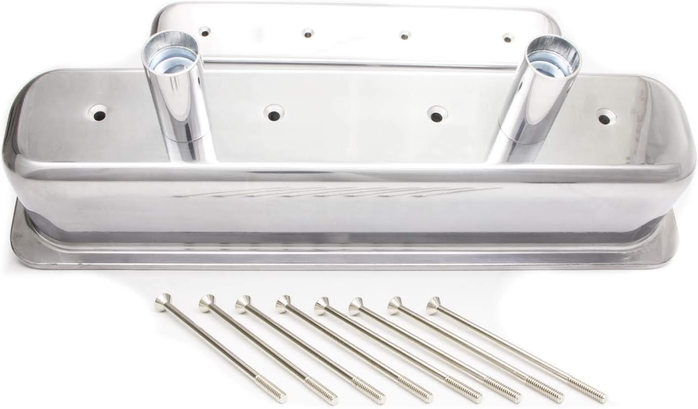 Racing Power Company R6150 Tall Aluminum Circle Track Center Bolt Valve Cover with Tubes for Small Block Chevy