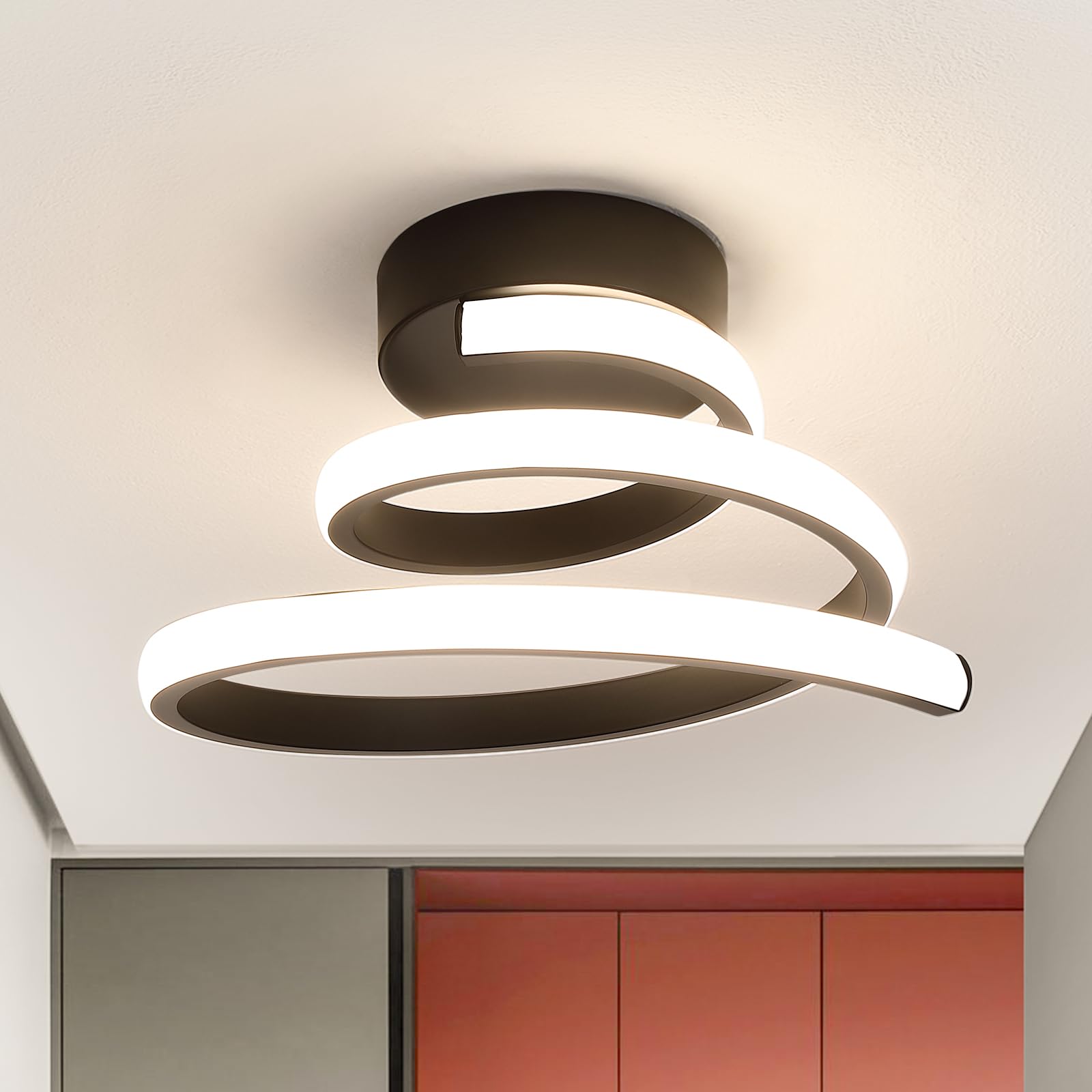 YKLITG 11.65" LED Ceiling Light Fixtures,Modern 3000K/4000K/5000K/Close to Ceiling Light,Black Acrylic Hallway Ceiling Lamp for Stairway,Living Room,Kitchen, Balcony.3CCT.XDD028-LED-BK