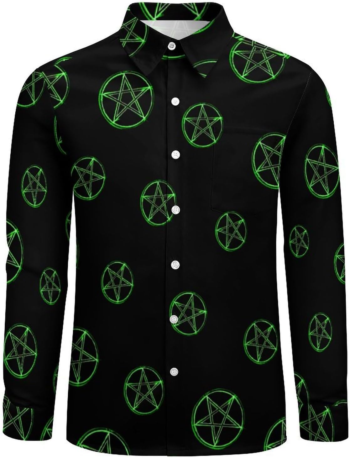 Pentagram Glow in Dark Novelty Men's Long Sleeve Shirts Casual Button Down Shirt Pullover Tops