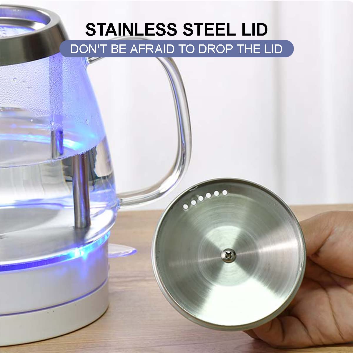 -Bollitori in vetro con luce a LED, spegnimento automatico per bollitura, acqua calda, tè e caffè, 1,5 l, 1000 W Comfortable anniversary