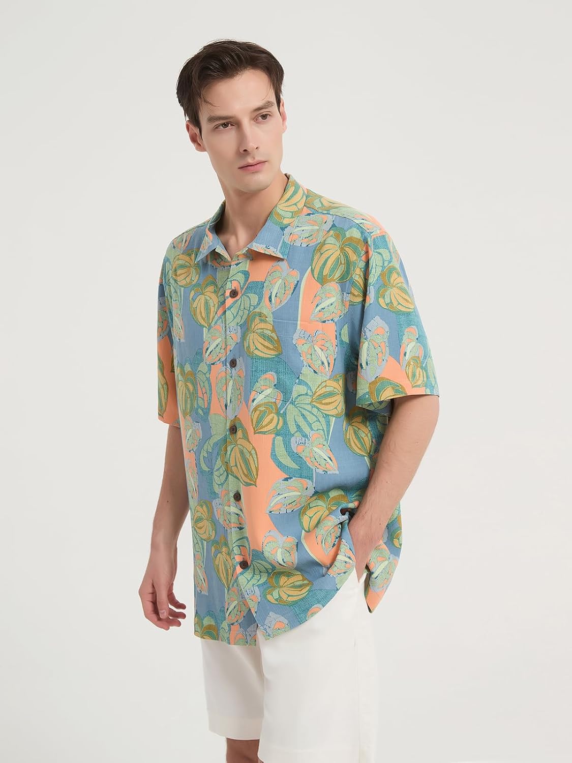 Men's Hawaiian Floral Shirts Silk Short Sleeve Button Down Casual Tropical Beach Holiday Shirts