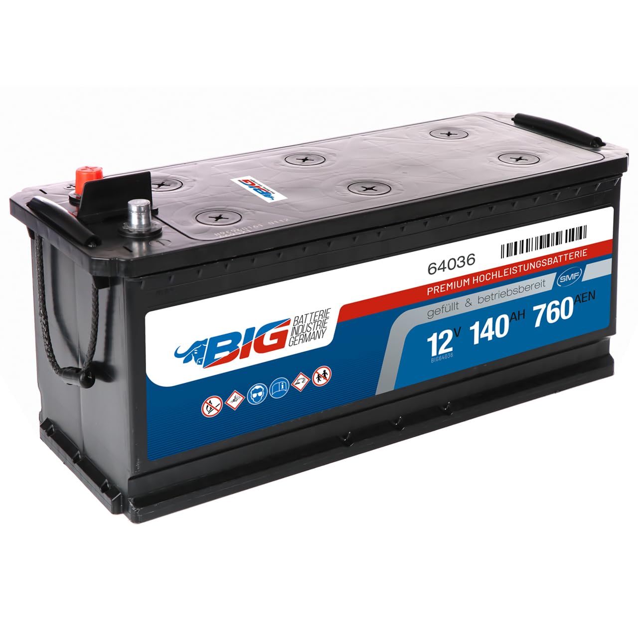 BIG Premium 64036 LKW Batterie 12V 140Ah 760A/EN - Starterbatterie für Nutzfahrzeuge, Traktor & Baumaschinen - Wartungsfrei, Gefüllt & Geladen, Rüttelfest