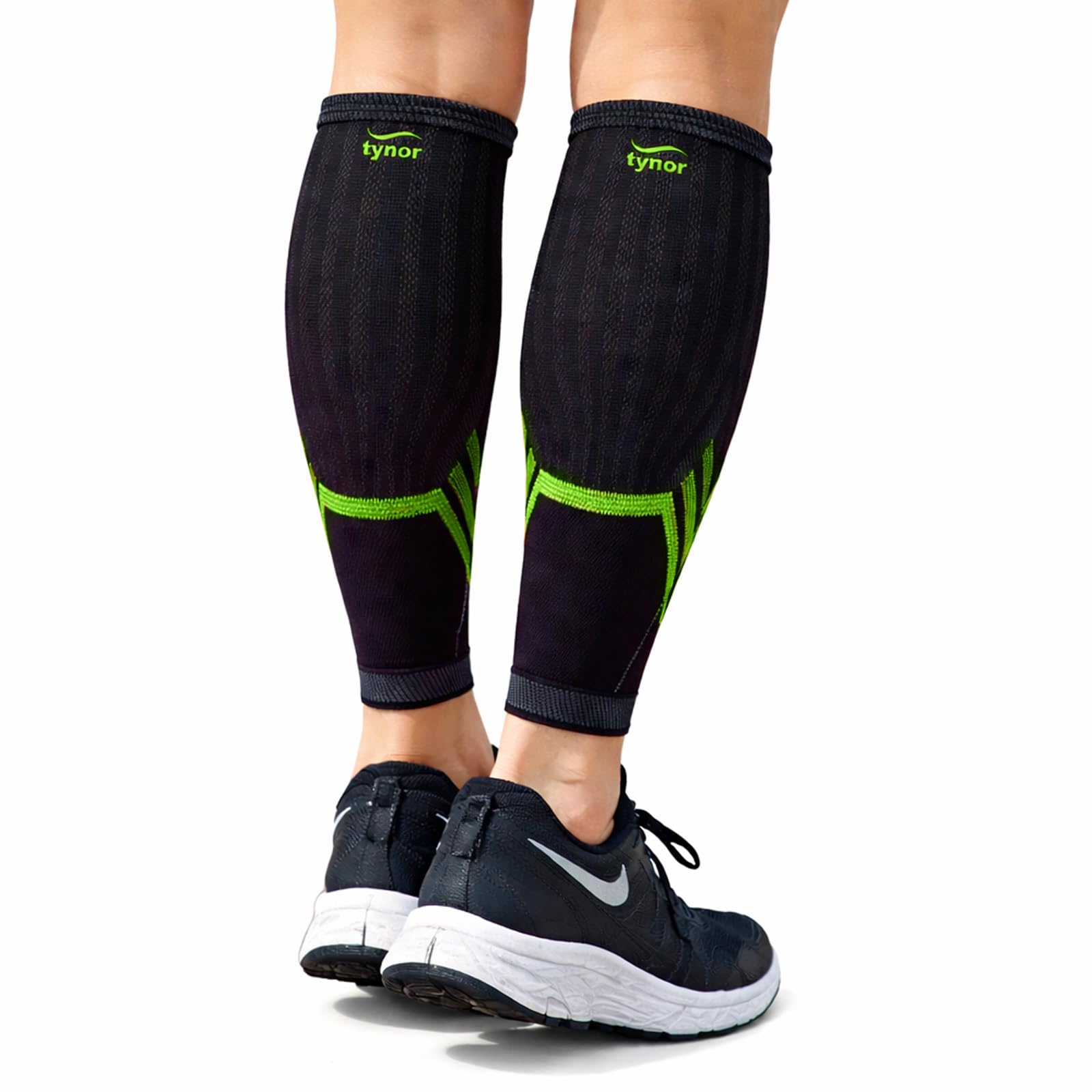 TYNOR Calf and Shin Support Air Pro, Enhanced Compression & Comfort for Sports, Gym, Running and Daily Activities | Odour Free, Pain Relief for Men & Women | Black & Green,Medium, Pack of 2-image-30