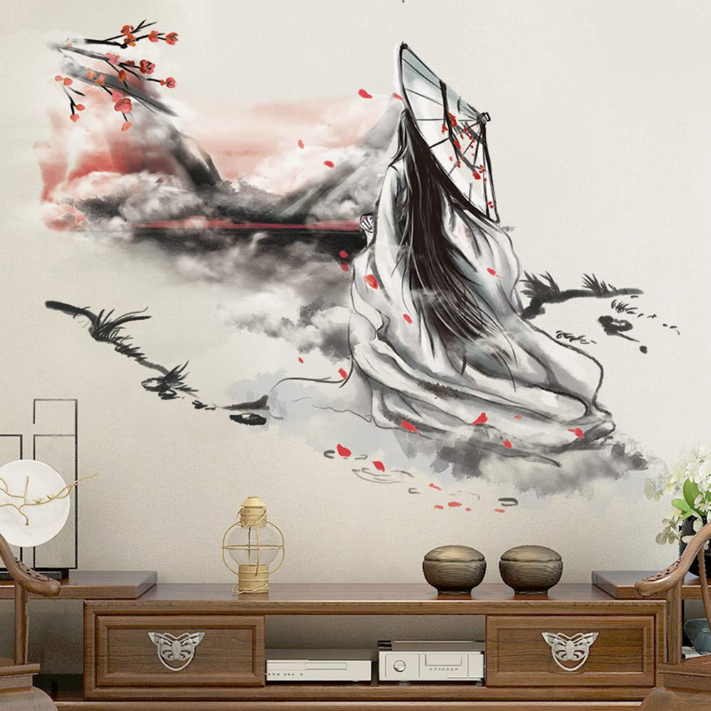 Grand Sticker Mural Paysage Montagnes Bleues – Tissu Repositionnable 240x200 Cm