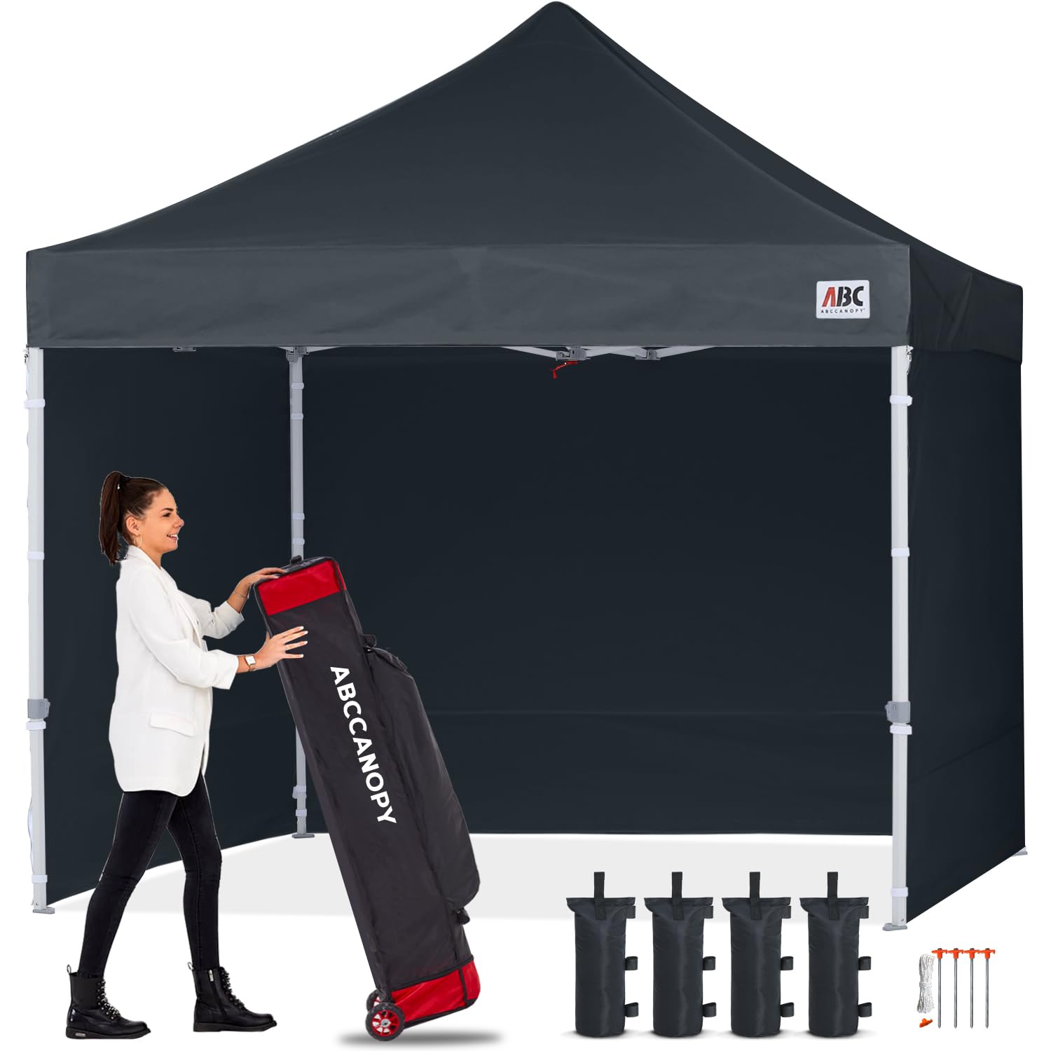 ABCCANOPYEasy Pop Up Canopy Tent with Sidewalls 10x10 Commercial -Series, Black