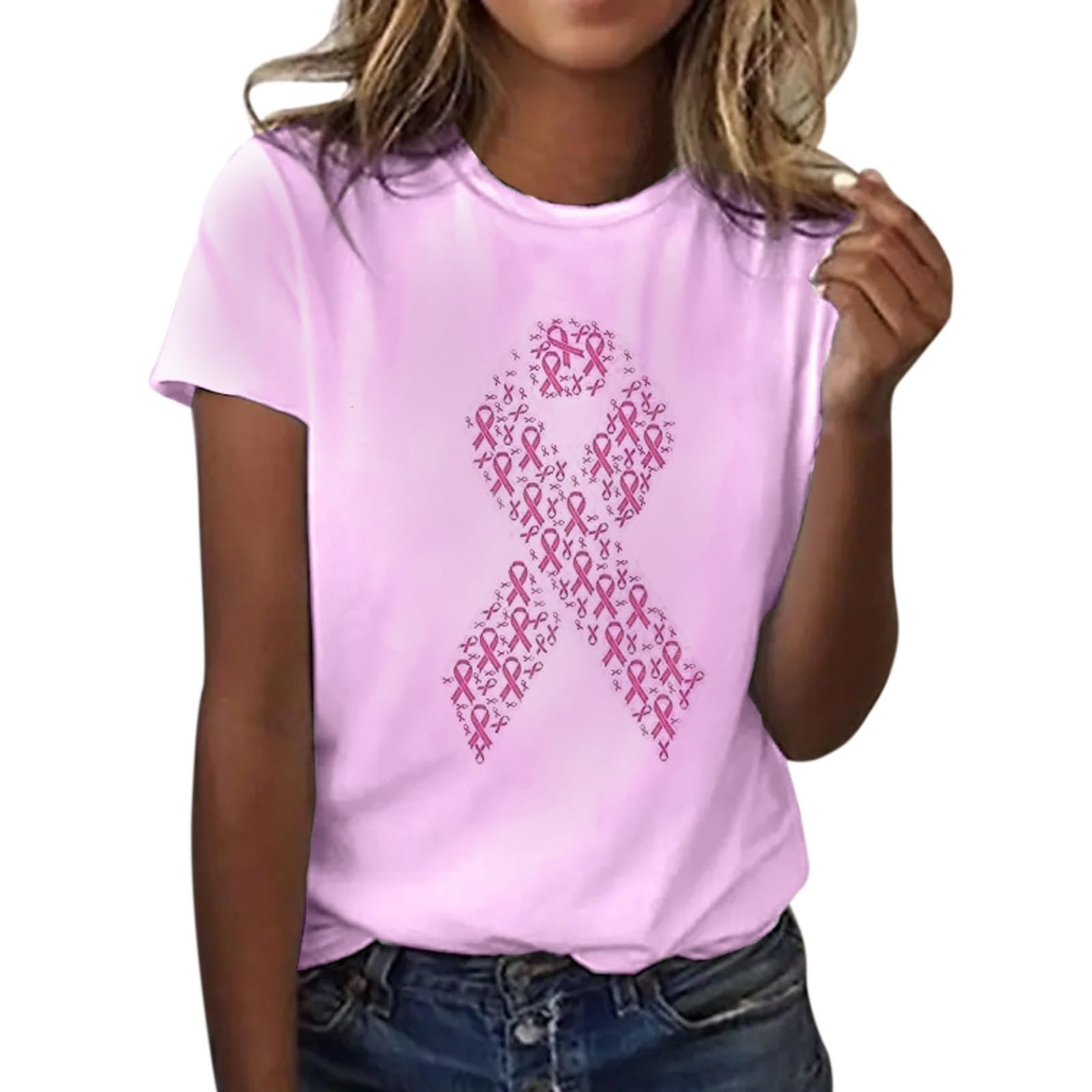 GenericBreast Cancer T Shirts Oversized T Shirts for Women Breast Cancer Awareness Tshirt Breast Cancer Merchandise UK Pink Ribbon Short Sleeve Tops Women's T-Shirts Basic Tops Women Pink T Shirt