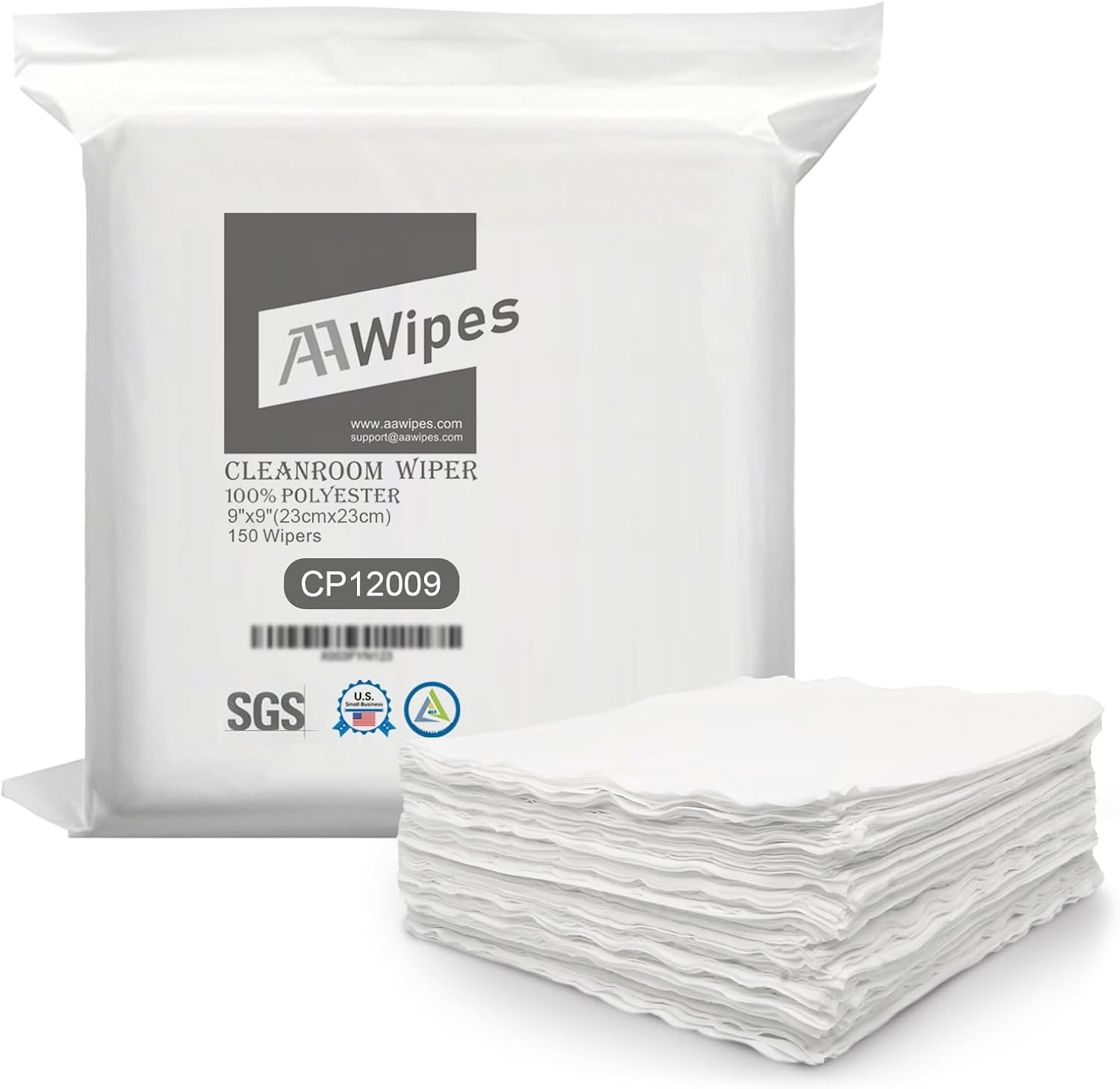 AAwipes Double Knit 100% Polyester Wipers Light Weight Version (120GSM, 9"X9", 150pcs/bag) Cleanroom Cloth Wipes Laser Sealed Edge, Ultra-soft (CP12009) (Pack of 2)