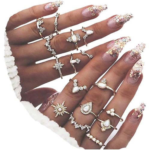 CSIYAN 6-16 Knuckle Stacking Rings Sets for Women Teens,Boho Stackable Rings Pack Gold Rings Set Midi Rings Finger Jewelry