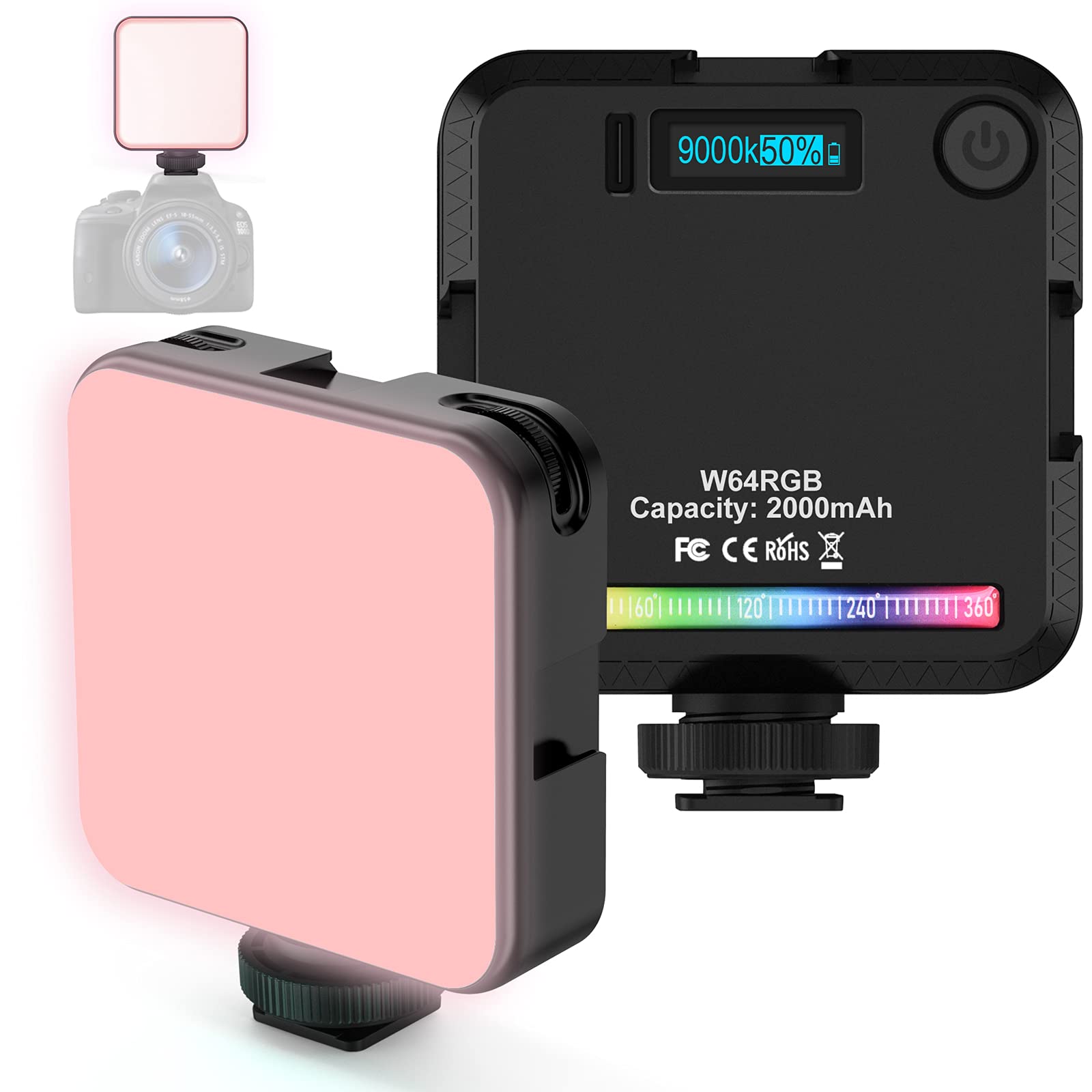 RGB Light, LED Camera Light with 360° Full Color, Support Magnetic Attraction, LCD Display, 3 Cold Shoes, CRI 95+ 2500K-9000K, Portable Photography Lighting