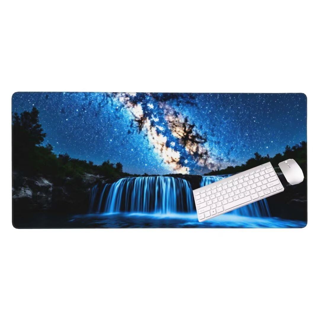 Alfombrilla de ratón 1400x600x3 MM, Alfombrilla Ratón XXL Extendida de Gran Tamaño con Bordes Cosidos, Base de Goma Antideslizante Almohadilla para Teclado, Cascada de Las Estrellas S-11765