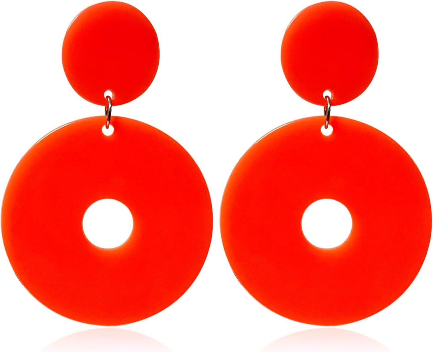 KGAIXN Acrylic Hollow Round Dangle Drop Earrings Geometric Statement Party Jewelry for Women Resin Neon Retro 70s 80s Earrings Simple, Orange