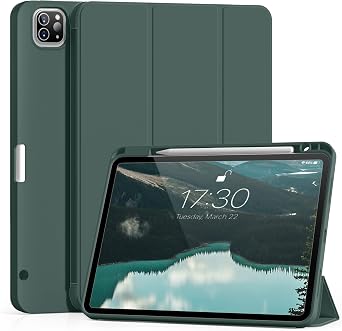 Aoub for iPad Pro 12.9 inch Case 6th/5th/4th Generation 2022/2021/2020 | Pencil Holder, Auto Wake/Sleep, Trifold Smart Stand, Soft TPU Back Shell Cover for iPad Pro 12.9, Dark Green