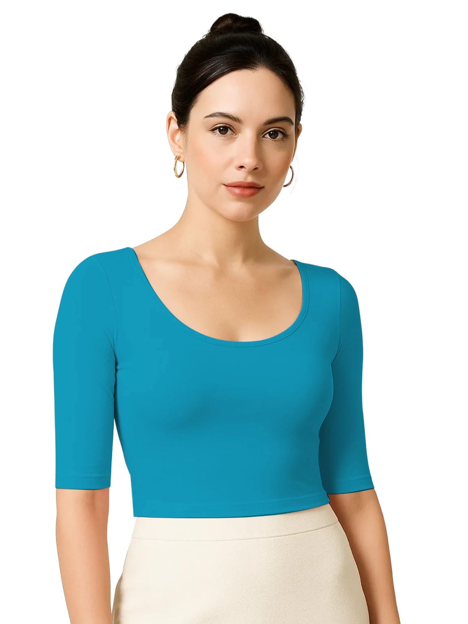 the blazze Women’s Stylish Ribbed Elbow Sleeve Lycra Stretchable Readymade Crop Tank Top Cami Blouse for Girls VB9-picture-18