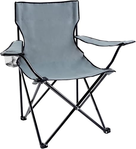 Silla portátil y plegable para acampar para césped al aire libre, grande, gris