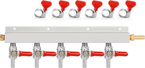 Miniatura 12 de FERRODAY Colector de gas de 2 vías, 5/16 pulgadas, válvulas de retención integradas de púas, distribuidor de CO2, apagado independiente