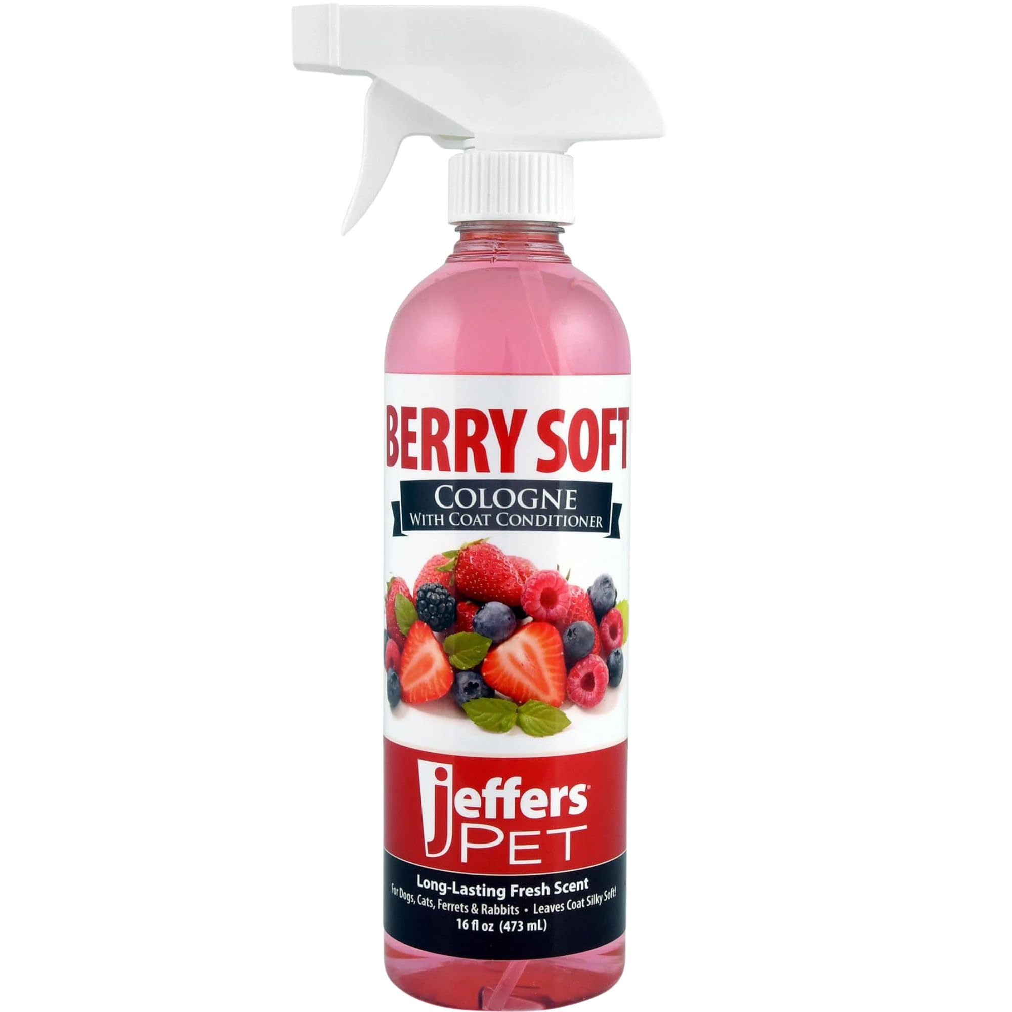 Jeffers Pet Cologne for Dogs, Cats, Rabbits & Ferrets, Berry Soft 16oz – Soap-Free, Conditioner for Silky Coats, Safe & Fresh Fragrance, Deodorizing Spray for Pets, Grooming Essentials