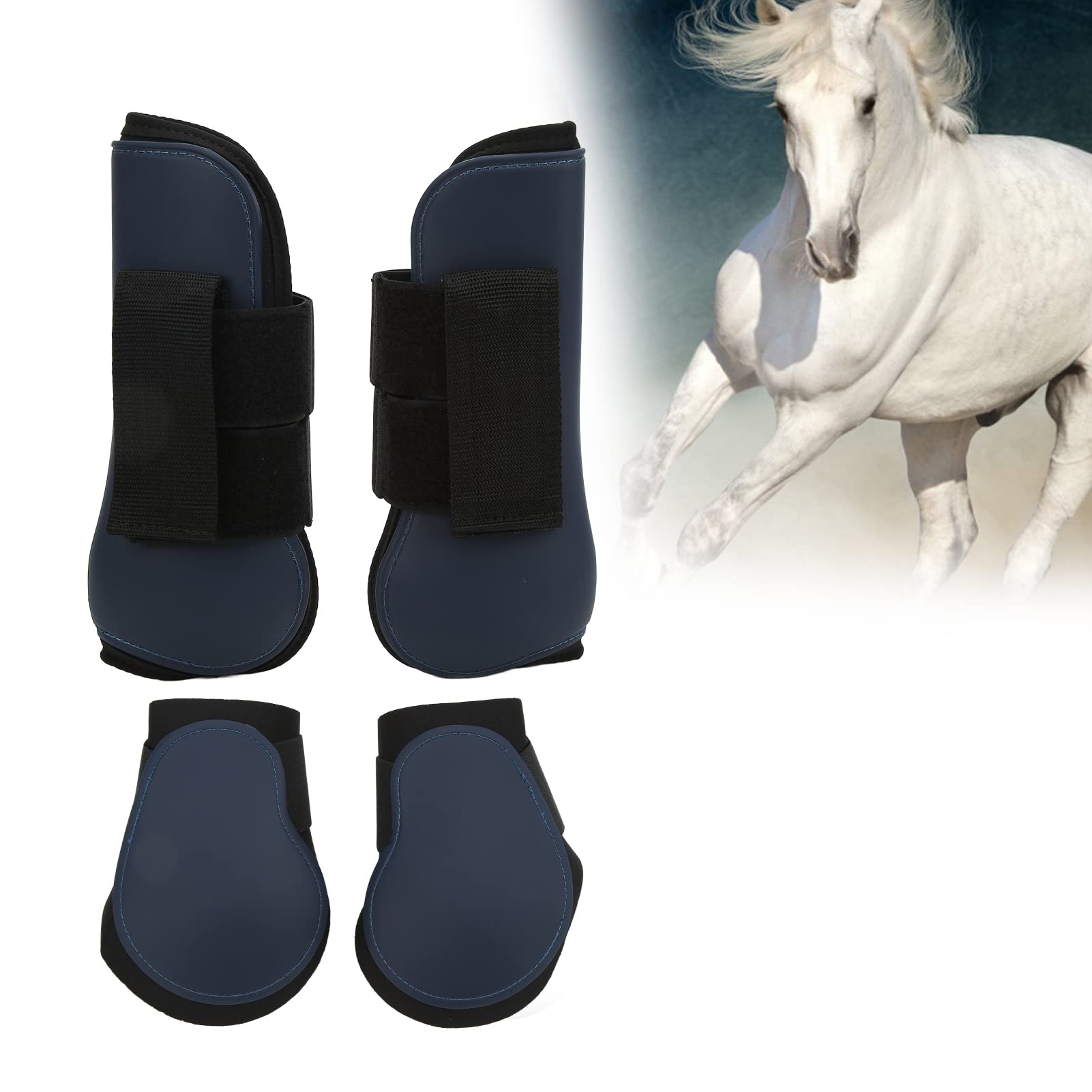 Stivali per tendine da cavallo, in poliuretano, elastici, ammortizzanti, protettivi, per gambe anteriori e posteriori, stivali per saltare per cavalli, per gare fuoristrada, morbidi foderati con