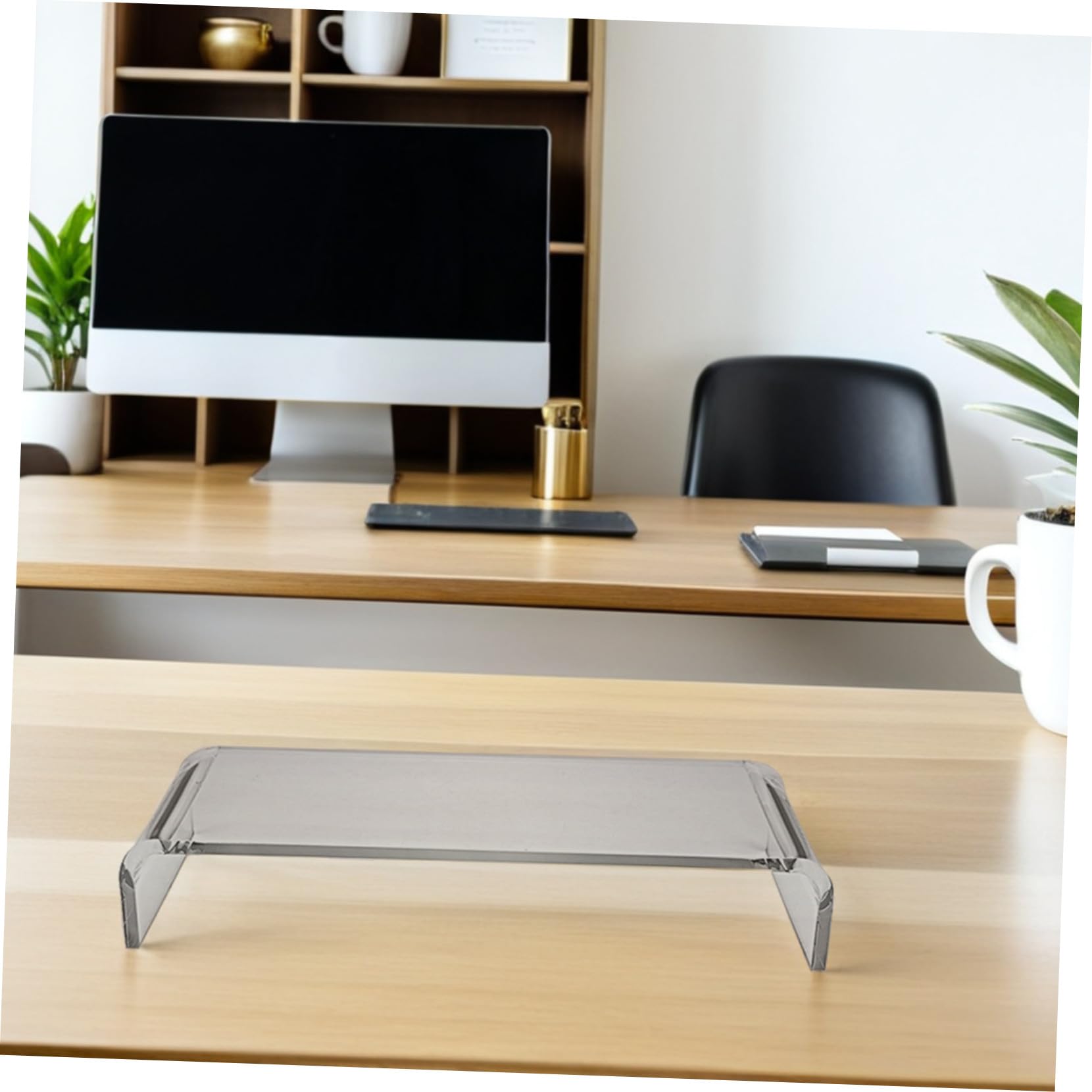 Uonlytech Supporto Alza Monitor in Acrilico Trasparente con Protezione Tastiera Resistente Rialzo per Laptop e Computer da Scrivania Miglioramento Postura e Organizzazione Ufficio