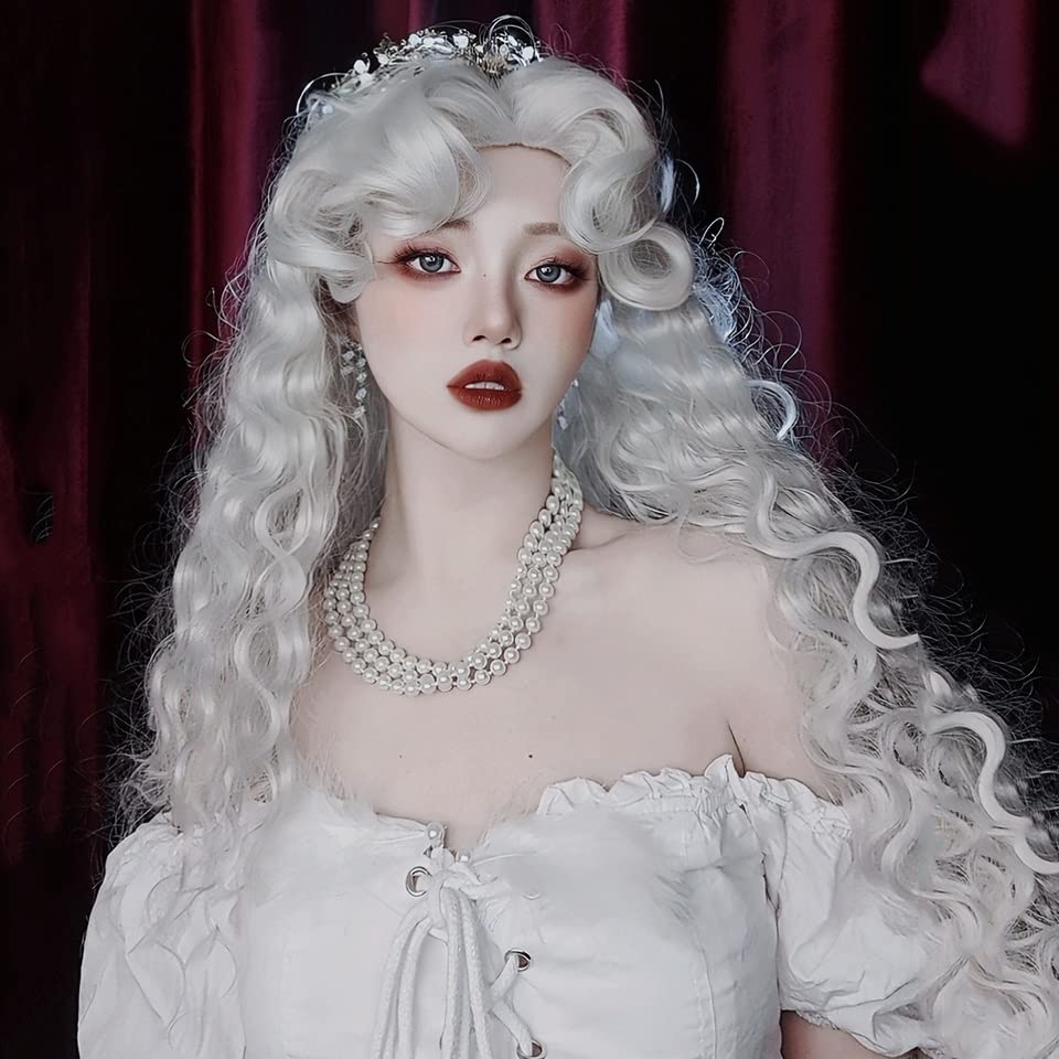 Perruque synthétique blanche bouclée pour dissimuler la perte de volume