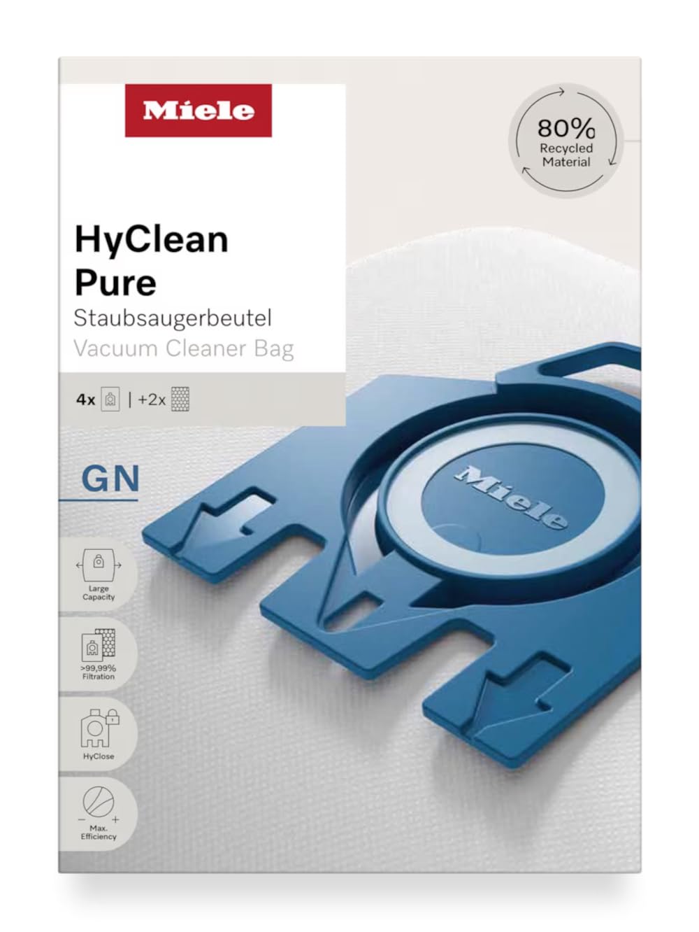 Miele Original Zubehör - Staubsaugerbeutel HyClean Pure GN / Mit bester Filtrationsleistung / Schließt den Staub sicher im Staubsauger ein / Automatischer Beutelverschluss (12281680)