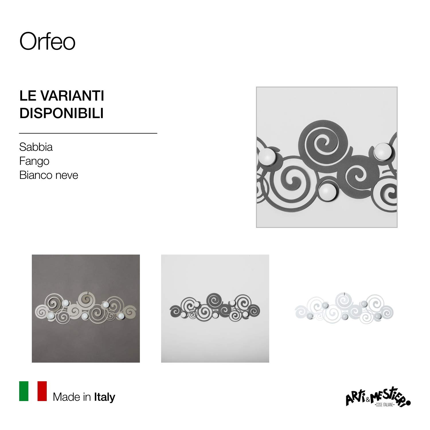 Arti & Mestieri Orfeo - Appendiabiti di Design 100% Made in Italy - in Ferro, 75 x 25 cm - Fango