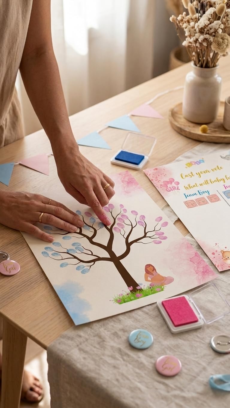 Libro delle firme Bebe Gender Reveal rivelazione di genere| Albero delle impronte promemoria Dolce Aspetta| Carta Acquerello Nascita| Libro Evento Personalizzabile, senza cornice, non