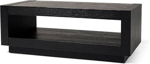 Maven Lane Artemis Mesa de Café – Mesa Rectangular de 45 cm con Almacenamiento – Madera Sólida Negra – Ideal para Sala de Estar y Salón