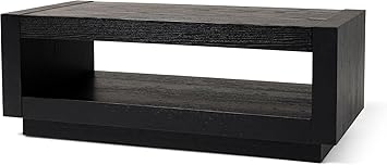 Maven Lane Artemis Coffee Table 18 Inch Rectangle Table with Storage Black Solid Wood Ideal for Living Room and Lounge