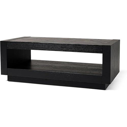 Maven Lane Artemis Coffee Table – 18 Inch Rectangle Table with Storage – Black Solid Wood – Ideal for Living Room and Lounge