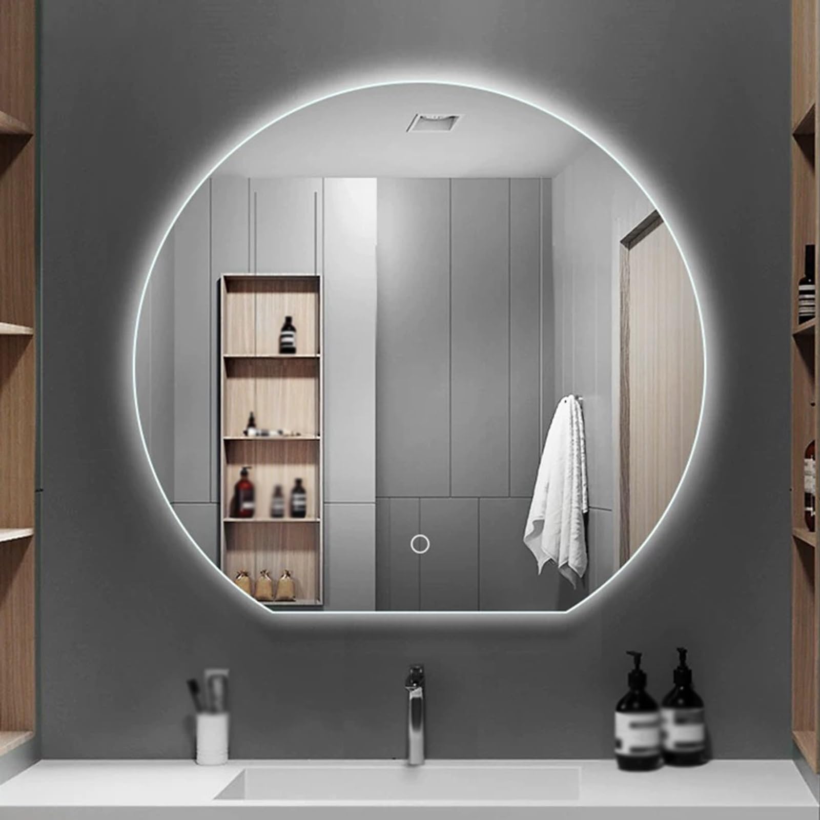 Miroir de salle de bain LED irrégulier MRKU 3 couleurs à intensité variable