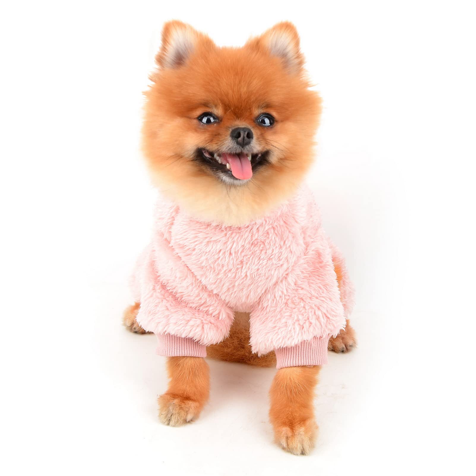 SMALLLEE_LUCKY_STORE Pet Thick Sherpa Fleece Pyjamas Pjs Jammies with D-ring for Small Dogs Cats Puppy Jumper Pajamas Jumpsuit Soft Coat Yorkie Chihuahua Warm Winter Clothes,Pink,L - Image 3