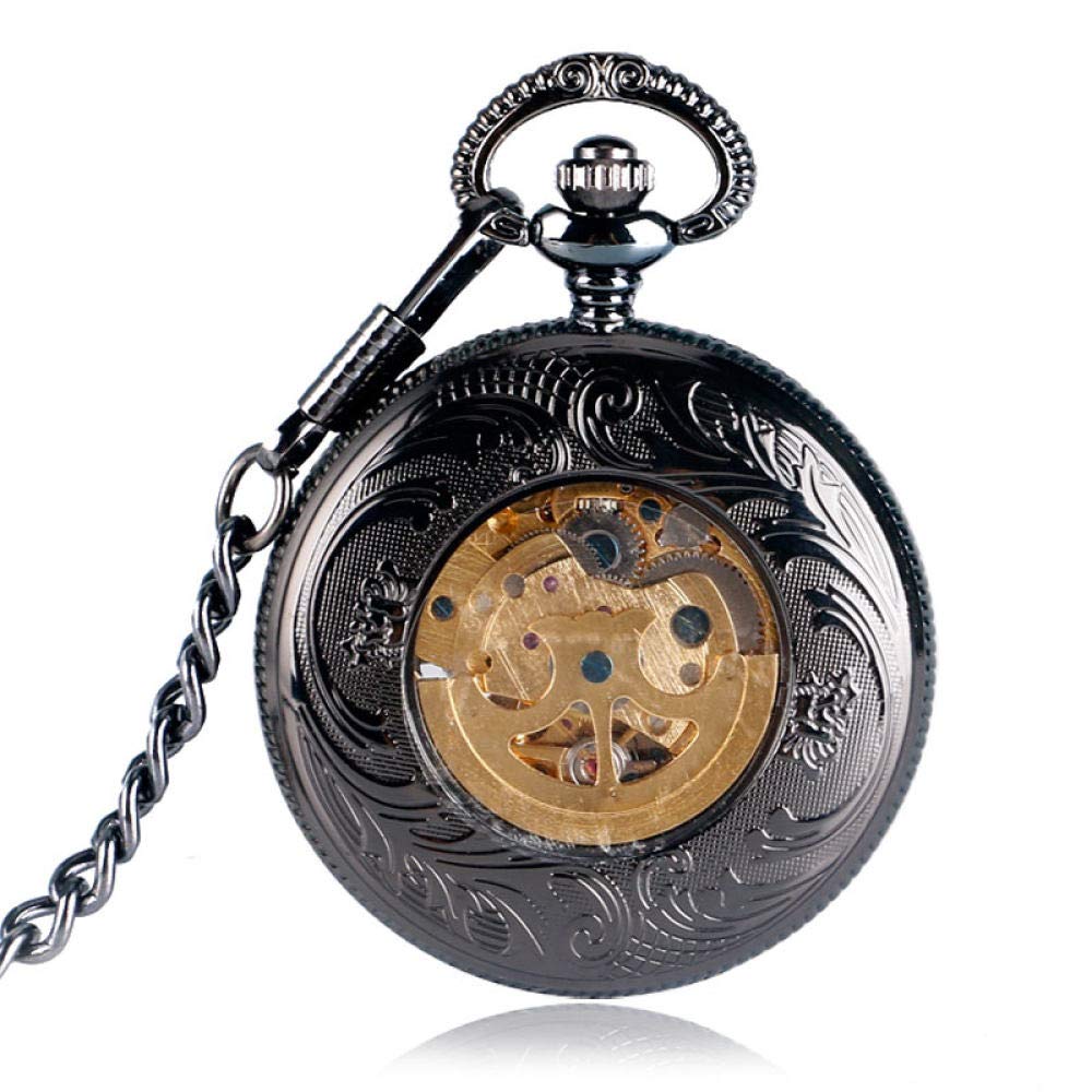 Pocket Watch Schwarze stilvolle Vintage Numerals Skeletthule hohl automatische mechanische Taschenuhr für Männer Frauen