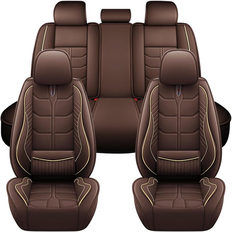 Car Seat Cover for Cadillac SRX 2004-2016 Full Coverage with Self-Lumbar Nappa Leather Car Seat Cover,Fashion Waterproof Easy to Install,Auto Interior Accessories.Standard Coffee