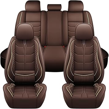 Car Seat Cover for Infiniti FX35 2003-2012 Full Coverage with Self-Lumbar Nappa Leather Car Seat Cover,Fashion Waterproof Easy to Install,Auto Interior Accessories.Standard Coffee