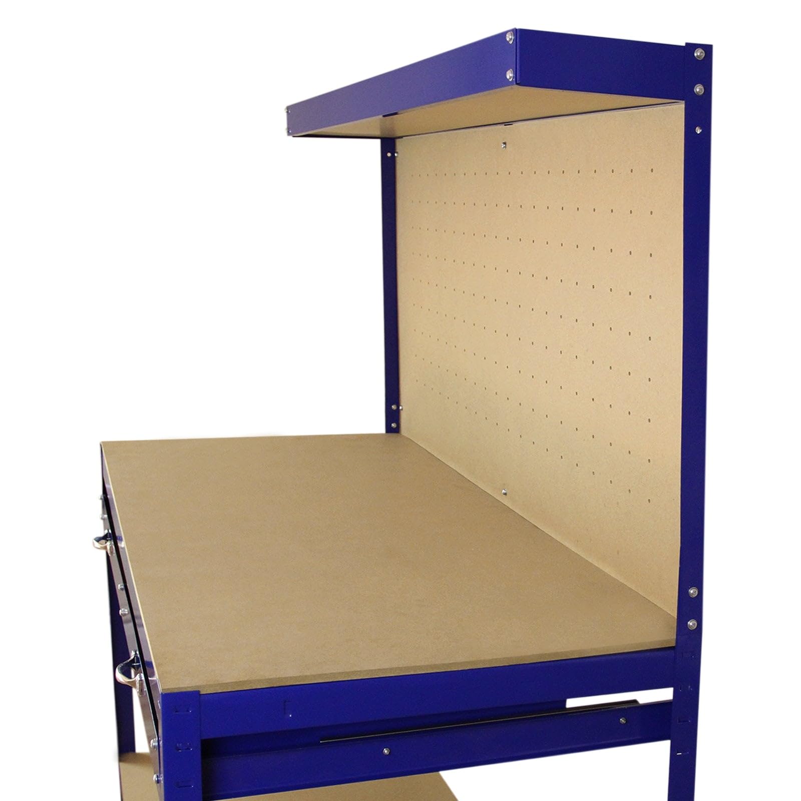 Monster Shop - Banco de trabajo con tablero de clavijas y cajón, almacenamiento de herramientas resistente, caja de herramientas, encimera, garaje, estantería de metal, estante de estación, bricolaje