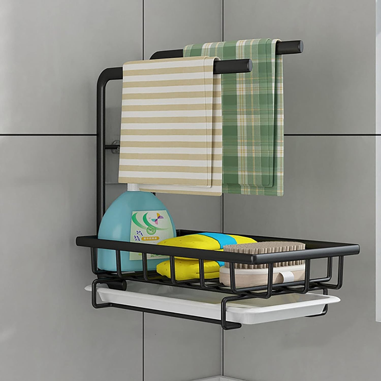 Kuber Industries Sponge Holder with Drain Pan for Kitchen Sink|Kitchen Sink Caddy Organizer|Dishcloth Rack|Idol For Sponge, Brush, Soap (Black) (B0CM361LXP) Amazon Price History, Amazon Price Tracker
