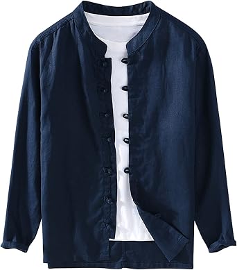 Stand Up Collar Shirt Long Sleeve Casual Button Down Shirt